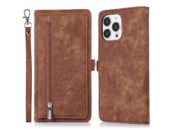 Capa Quedas Pega Para Iphone 14 Pro Pele Sintética Com Porta-cartões Castanho