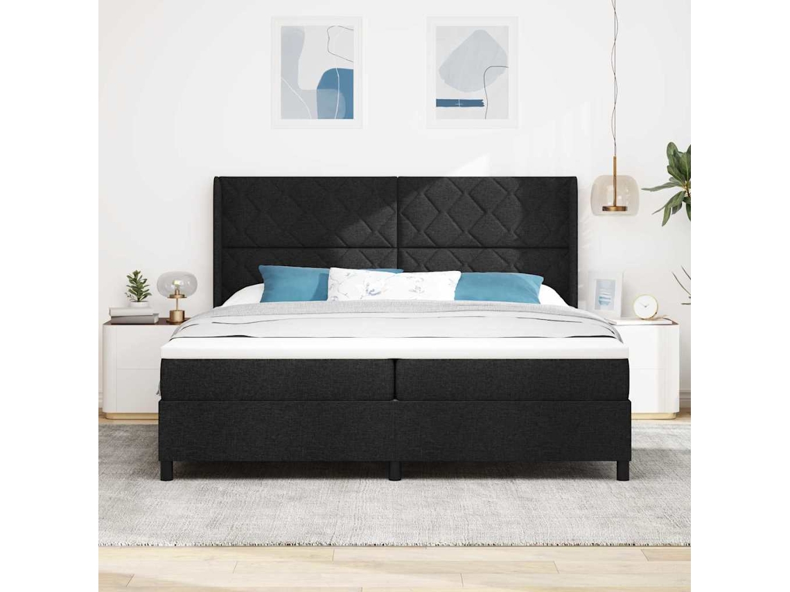 Vidaxl Cama Box Com Almofada Com Cabeceira Preto 200 X 200 Cm Tecido