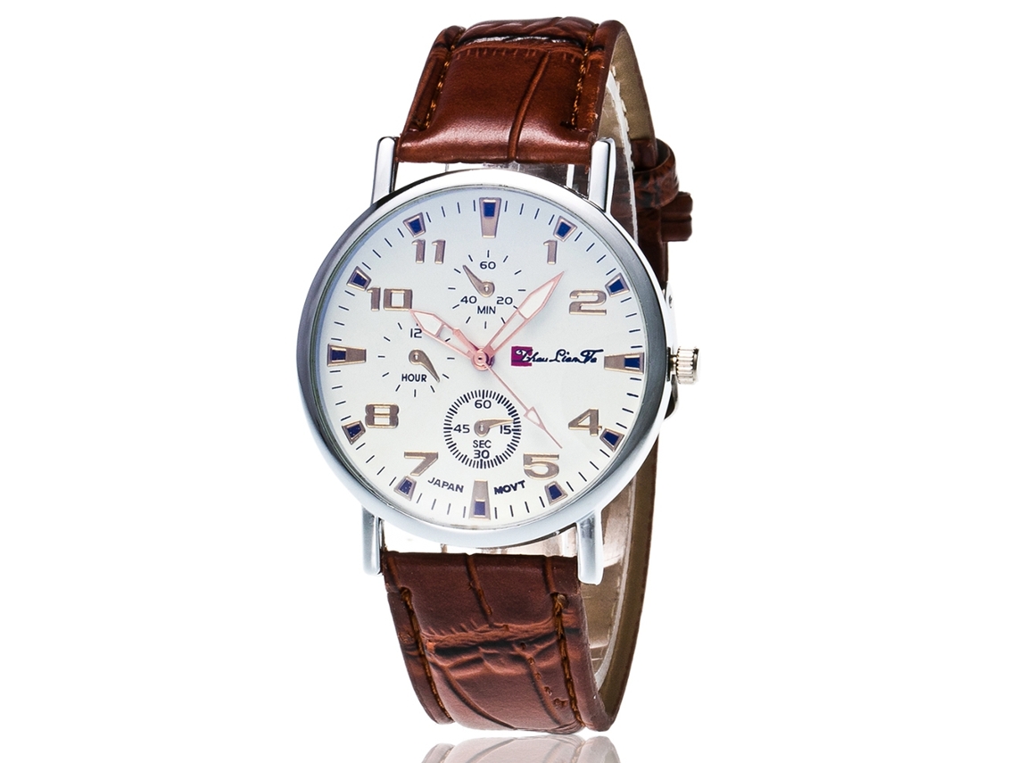 Relógio de pulso masculino de quartzo com pulseira de PU, mostrador redondo, estilo moderno (marrom)