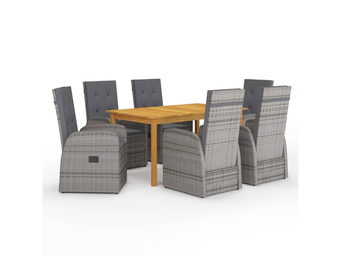 Vidaxl 7 Pcs Conjunto De Jantar De Jardim Cinzento