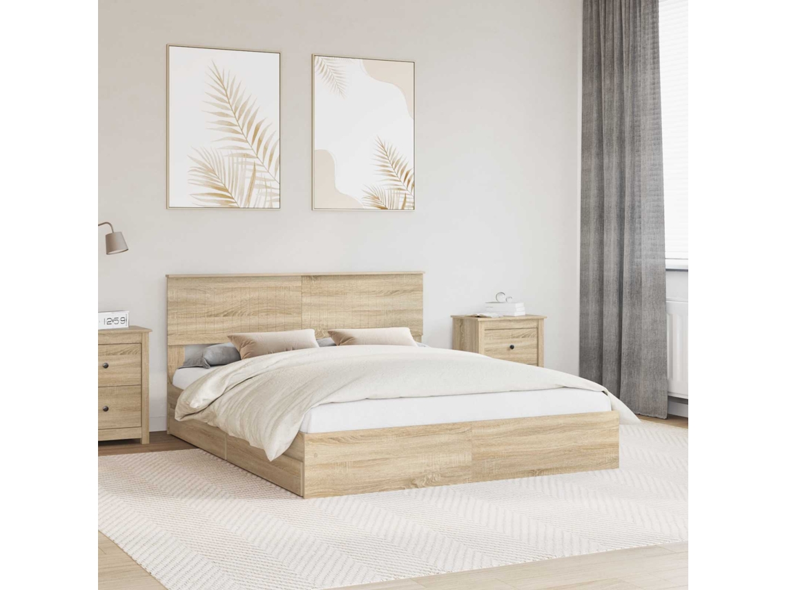 Vidaxl Cama Com Armazenamento Com Gaveta Carvalho Sonoma 160 X 200 Cm