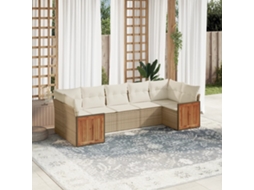 Vidaxl 7 Pcs Conjunto De Sofás P/ Jardim Com Almofadões Vime Pe Bege