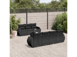 Vidaxl 8 Pcs Conjunto Sofás De Jardim Com Almofadões Vime Pe Preto