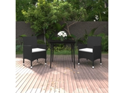 Vidaxl 3 Pcs Conjunto De Jantar P/ Jardim C/almofadões Vime Pe E Vidro