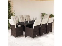 9 Pcs Conjunto Jantar P/ Jardim C/ Almofadões Vime Pe Marrom Dkd Home Decor