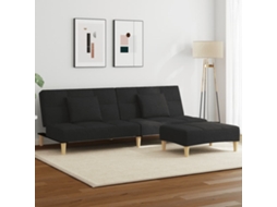 Sofá-cama de 2 lugares com banqueta, tecido preto WSD725358