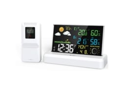 Despertador digital HD Baok-reloj com termômetro e higrômetro para ambientes internos e externos e previsão do tempo sem fio.