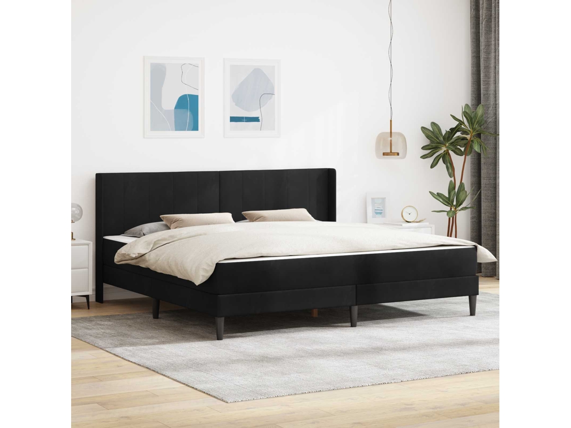 Vidaxl Estrutura De Cama Com Colchão Preto 200 X 200 Cm Veludo