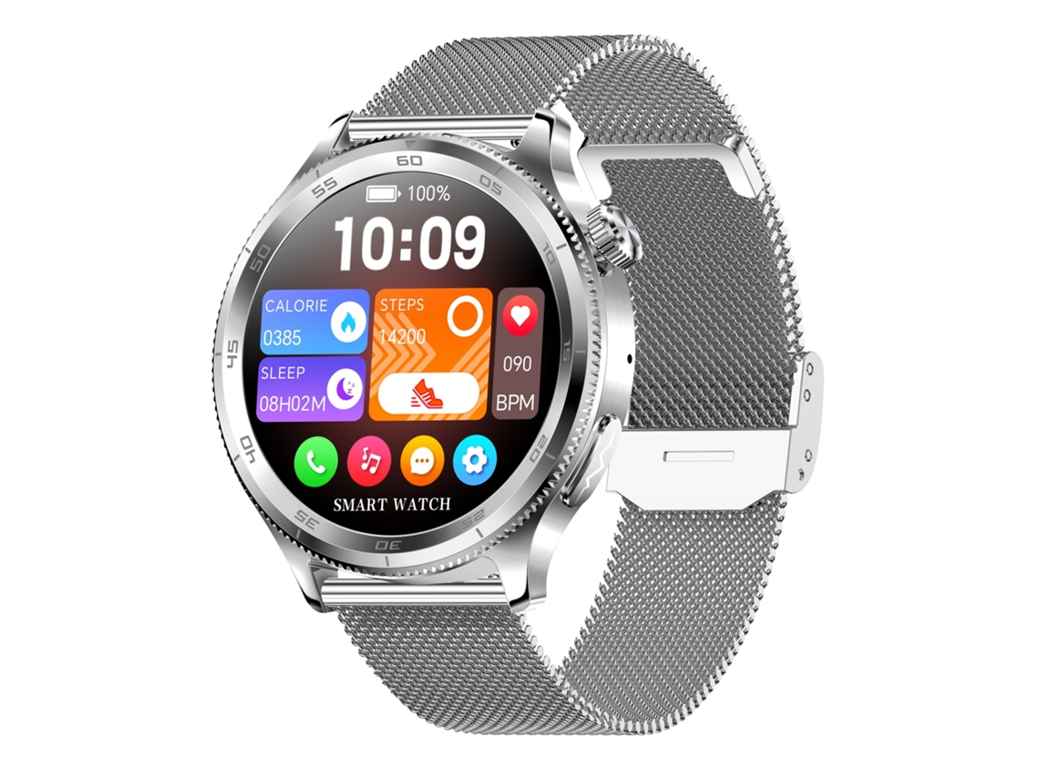 Smartwatch (aço Milano Prateado) com monitoramento de frequência cardíaca, som, glicemia, atividades esportivas e micromonitoramento de saúde.