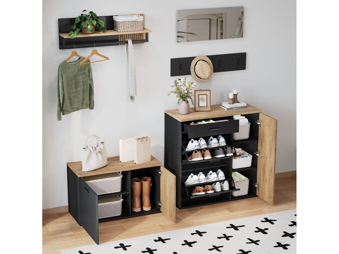 Conjunto Corredor, Guarda-roupa, Espelho, 2 Sapateiras, Banco.-la