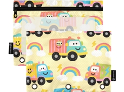 Pastas Transparentes Com Bolsos, Estampa De Caminhãozinho Desenho Animado E Arco Íris Pasta Grande Resistente Com 3 Furos
