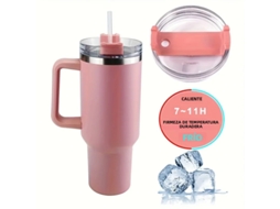 Caneca Térmica De Viagem (rosa) De 1,18 Litro Com Alça E Tampa Para Canudo, Aço Inoxidável Duplo.