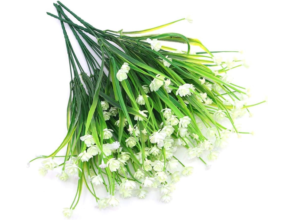 Conjunto De 5 Peças De Plantas Artificiais, 7 Ramos De Relva Da Primavera E Bouquet De Gipsofila Para Decoração.