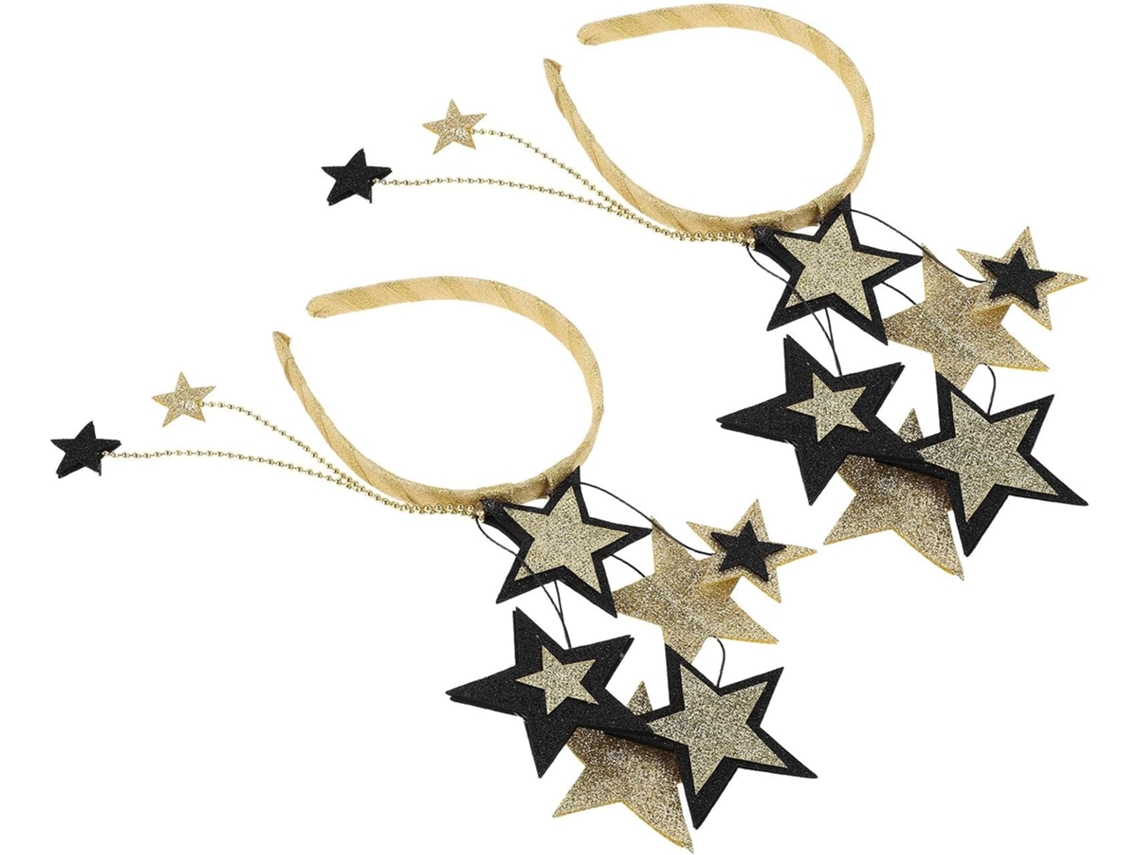 Conjunto De 2 Tiaras Pretas Com Lantejoulas E Estrelas Douradas De Cinco Pontas.