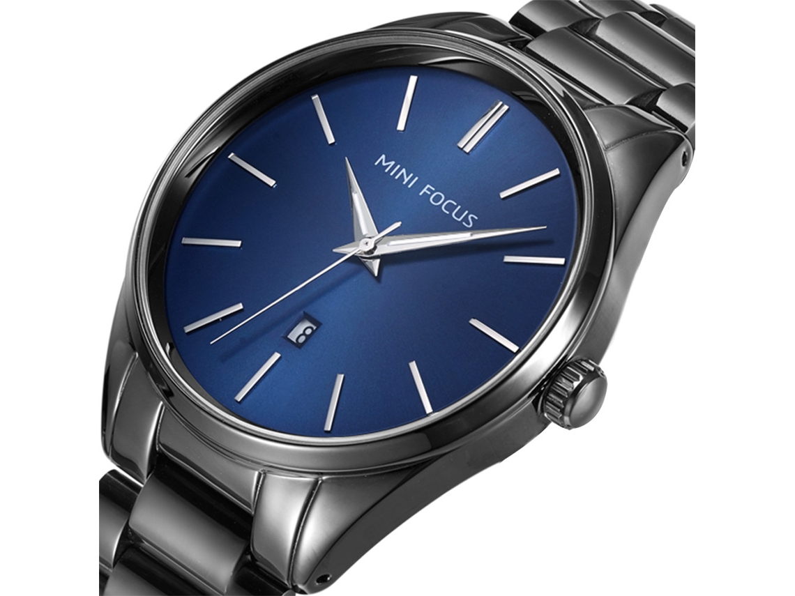 Reloj De Pulsera Hombre Moda Casual Analógico De Cuarzo Impermeable Con Correa De Acero Azul Negro