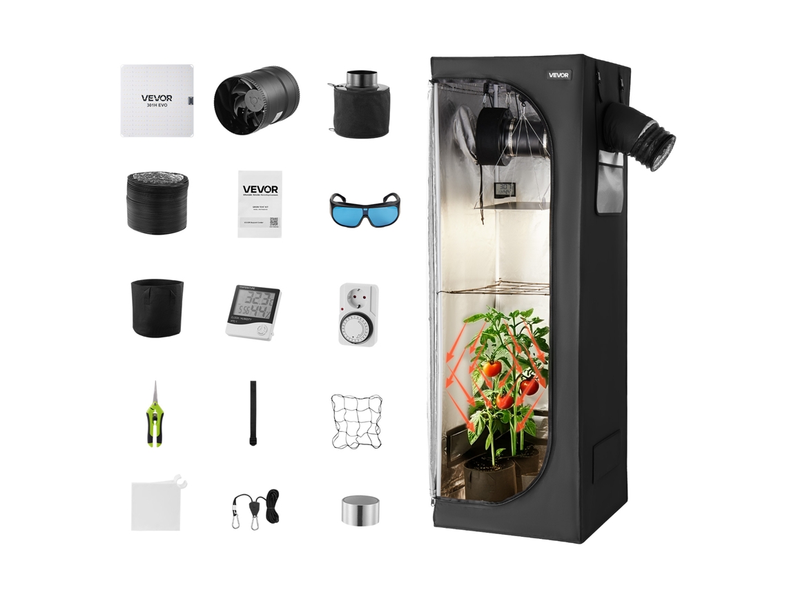 Vevor Armário De Cultivo 60 X 60 X 180 Cm Com Luz De Cultivo Altamente Refletora