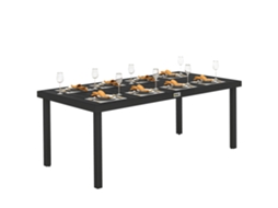 Mesa de jardim retangular, 8 lugares, ripas, alumínio, 190x90x74 cm, preto | S/MARCA