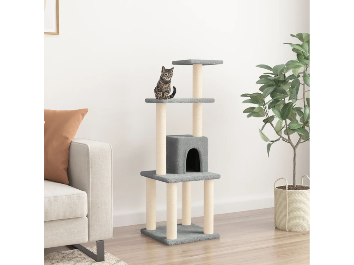 Vidaxl Árvore P/ Gatos C/ Postes Arranhadores Sisal 105 Cm Cinza-claro