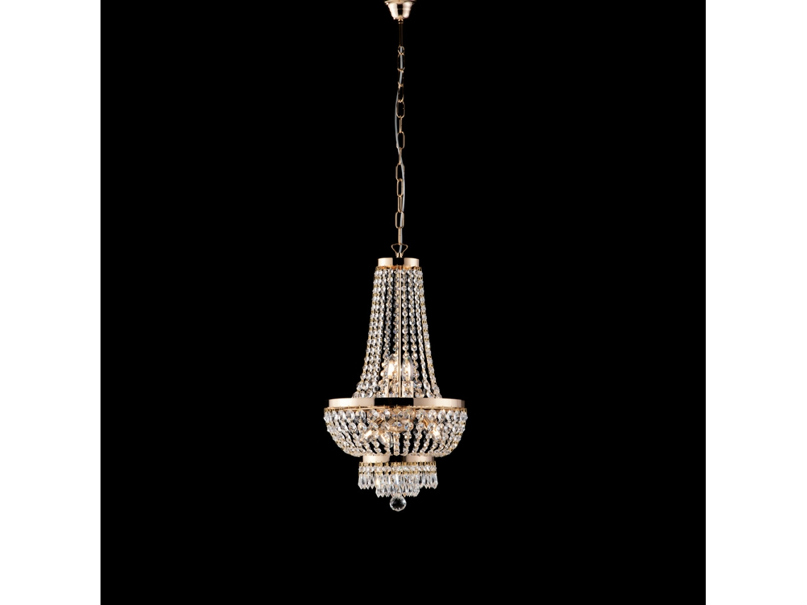 Mozart - Lustre Em Ferro E Latão Dourado Com Strass 5 Luzes 130 - Ø35 - Bl189-5-or