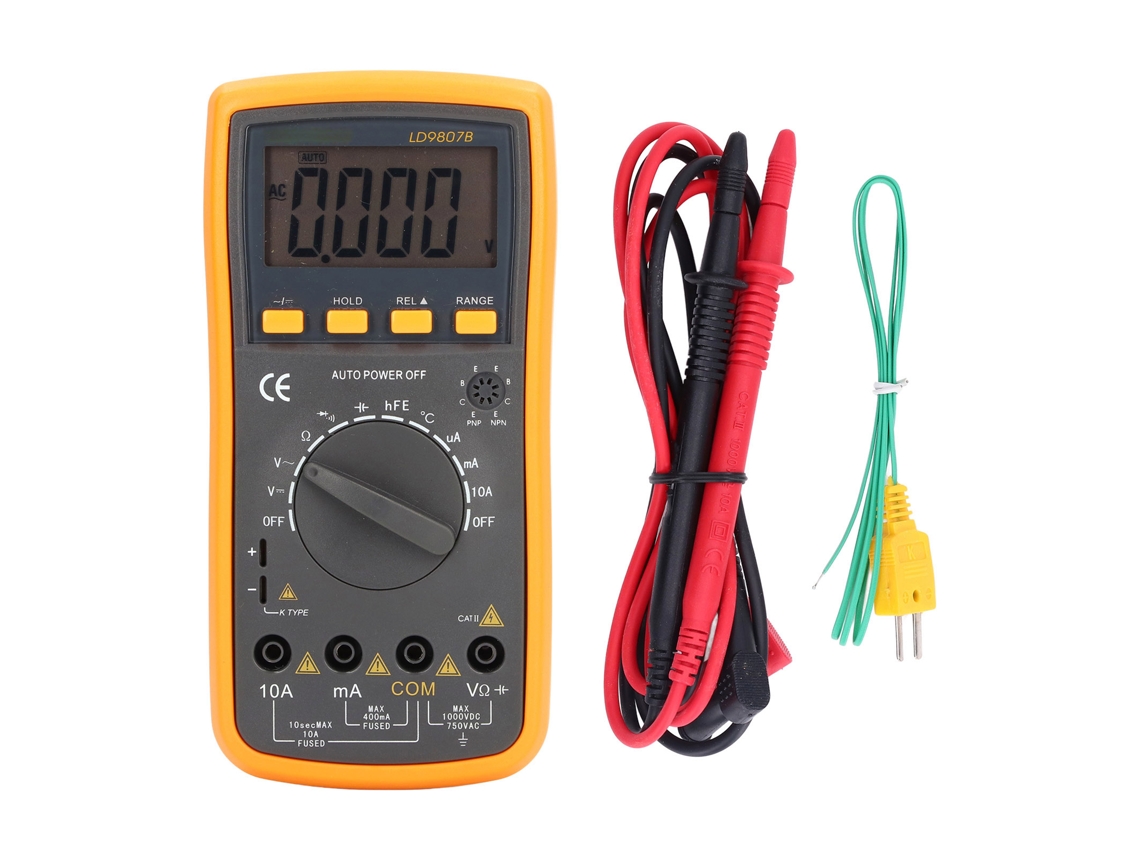 Yuru multímetro Digital Ld9807b com Luz de Fundo Sonda de Temperatura Alta Precisão Tester de Tensão Corrente Resistência Capacitância