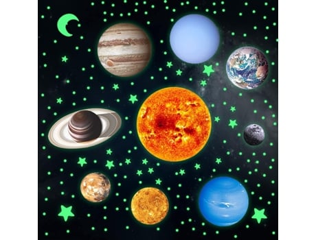 Sistema Solar Luminoso 9 Planetas Fluorescentes AIAILIKILL (28x15cm)