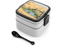 Marmita Bento De Camada Dupla Sahara Desert Oasis Para Adultos Com Colher E Alça, À Prova De Vazamentos, Marmita