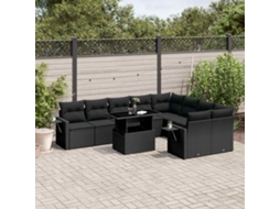Vidaxl 10 Pcs Conjunto Sofás De Jardim C/ Almofadões Vime Pe Preto