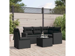 Vidaxl 6 Pcs Conjunto Sofás De Jardim C/ Almofadões Vime Pe Preto