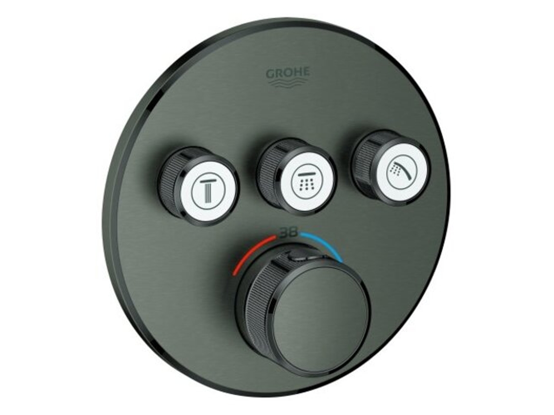 GROHE Grohtherm Smartcontrol Termóstato com Três Válvulas de Fecho Rosácea Redonda de Parede Cor: Grafite Dura Escovada