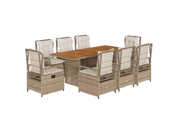 Maison Exclusive - 9 Pcs Conjunto De Jantar P/ Jardim Com Almofadões Vime Pe Bege