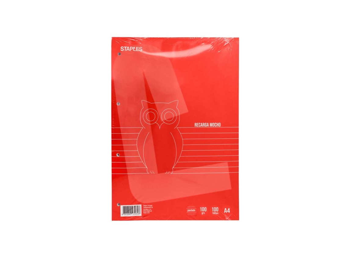 Recarga A4 STAPLES 100 Folhas, 100gr, Pautado