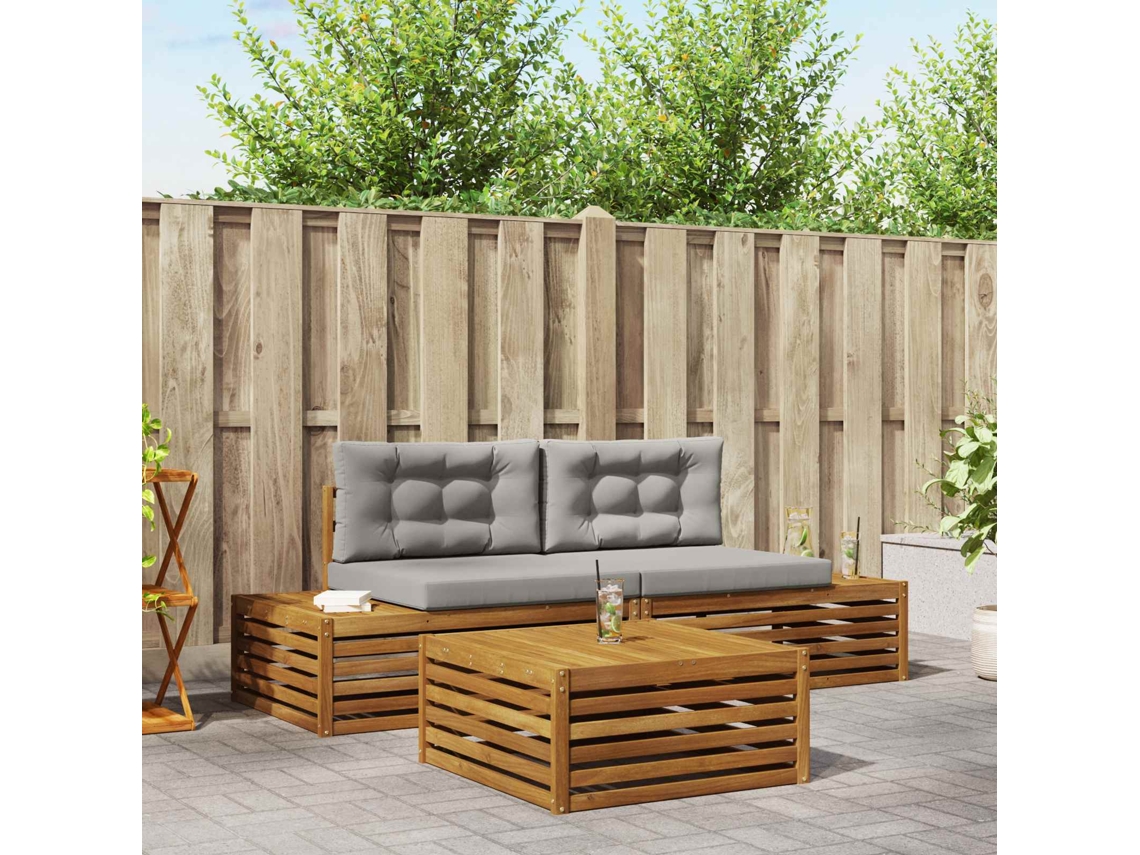 Vidaxl 4 Unid. Conjunto De Sofás Para Exterior Cinza Natural E Claro