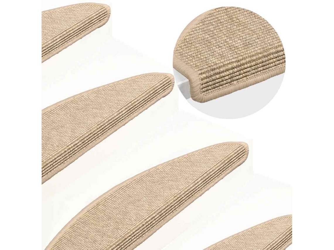 Vidaxl Tapetes De Escada 15 Peças 65x21x4 Cm Bege Claro Meio Redondo Grande