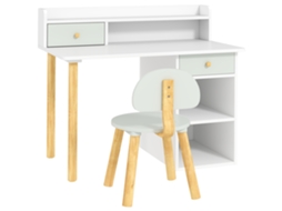 Escrivaninha Infantil com Cadeira S/MARCA com gavetas e prateleiras, verde claro e branco