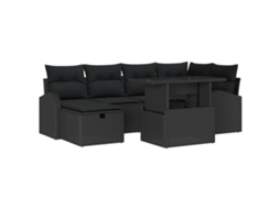 Conjunto 7 Conjunto De Sofá De Jardim Vidaxl Preto Vime Pe (100 X 55 X 73 Cm)