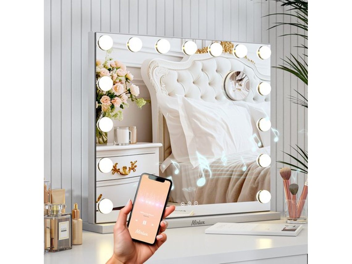 Espelho Mirlux Hollywood 58x48cm - 2 Alto-falantes Bluetooth - Portas De Carregamento Usb E Usb-c - Branco