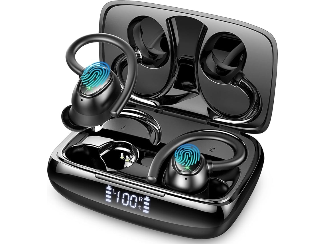 Lurelia Auscultadores Desportivos Bluetooth 5.3 Sem Fios 48h Visor Led Ipx7 Microfone Enc Cancelamento De Ruído Hi-fi Graves Profundos Com Ganchos