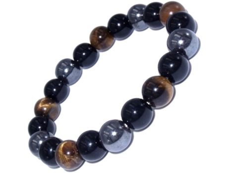 Pulseira Em Pedras Naturais Cimoral Tripla Proteção Olho De Tigre, Obsidiana, Hematita Zisonix