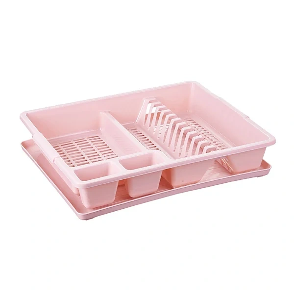 Escorredor de Pratos Grande Plástico com Capacidade para Até 12 e 2 Compartimentos Talheres Ideal Bancada Cozinha Rosa AQUAFORGE