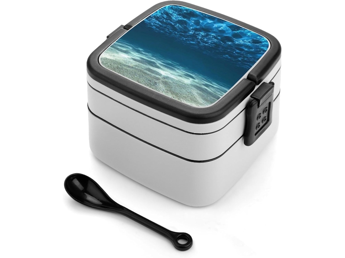 Marmita Bento Blue Ocean Sea Empilhável, Dupla Camada, À Prova De Vazamentos, 1000ml, Com Colher, Recipiente Portátil De