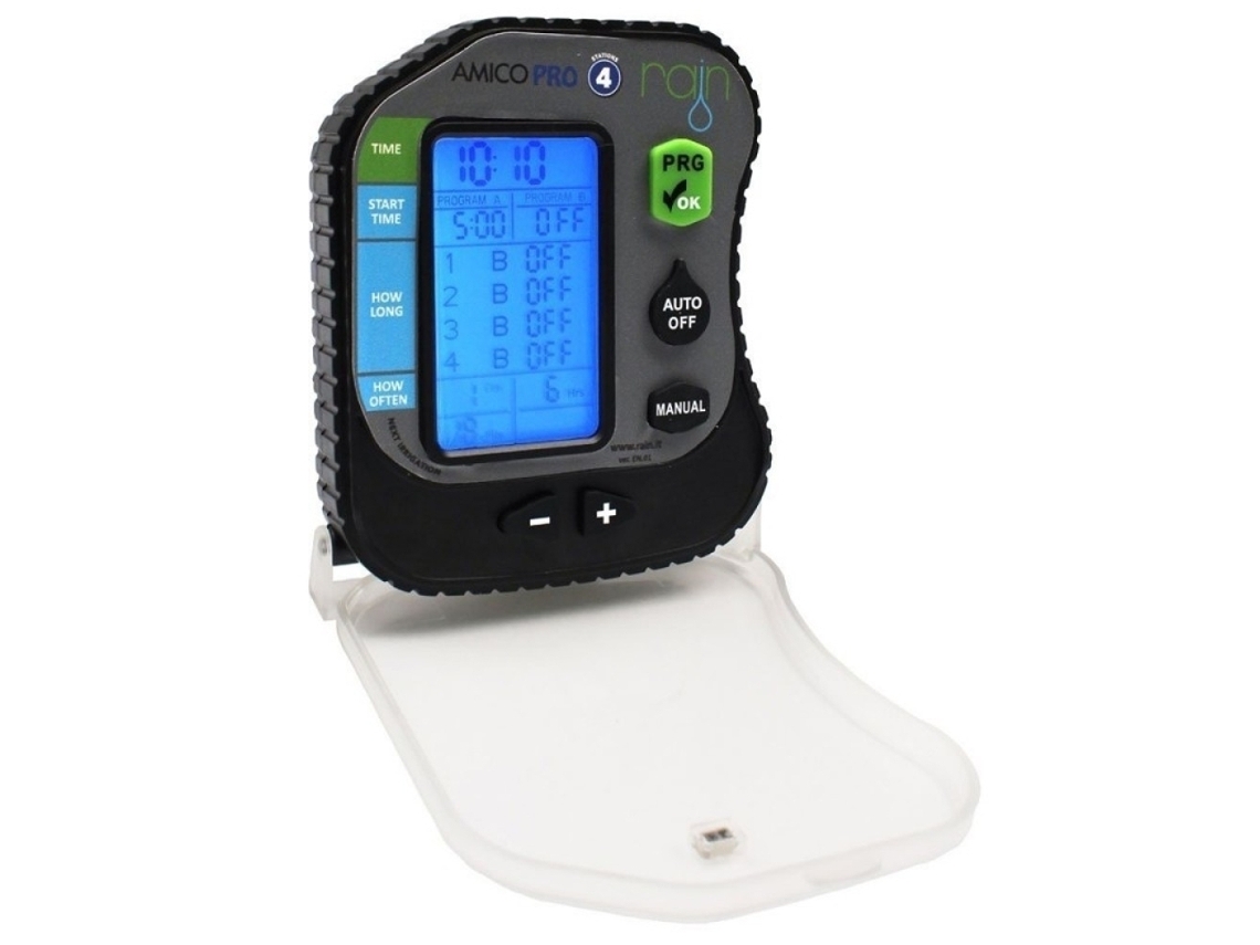 Controlador de irrigação RAIN Amico Pro4 de 4 zonas, alimentado por bateria e resistente à água (mesmas dimensões)