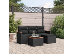 Vidaxl 5 Pcs Conjunto Sofás De Jardim Com Almofadões Vime Pe Preto