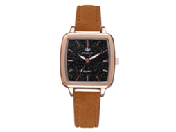 Relógio de Pulso Feminino Quadrado com Pulseira de Couro Pu Estilo Moderno Café