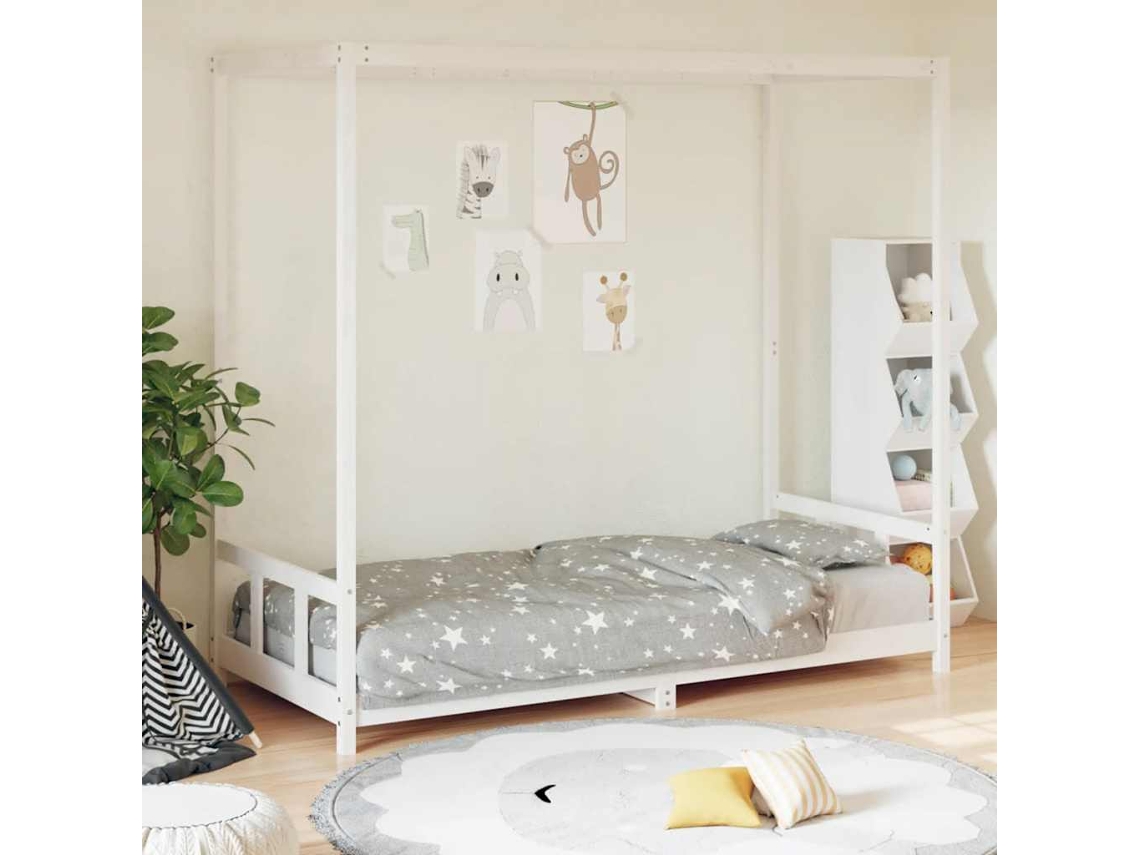 Vidaxl Estrutura De Cama Infantil 90x190 Cm Pinho Maciço Branco