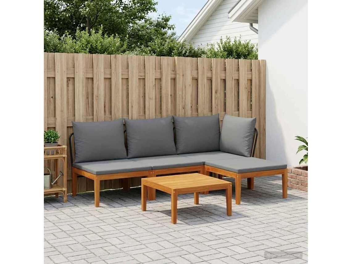 Vidaxl 5 Unid. Conjunto De Lounge De Jardim Com Almofadas Natural
