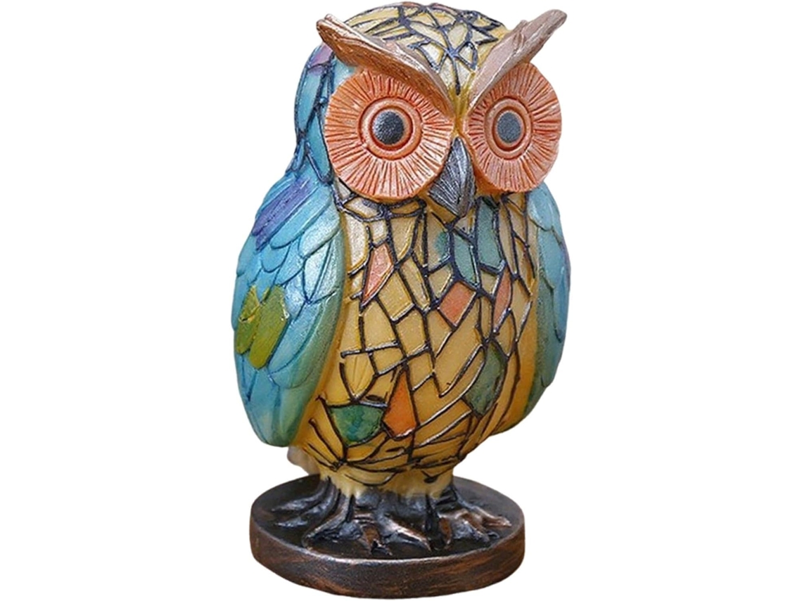 Luminária De Mesa Em Resina Esculpida Formato Coruja F Fityle, 7x15cm