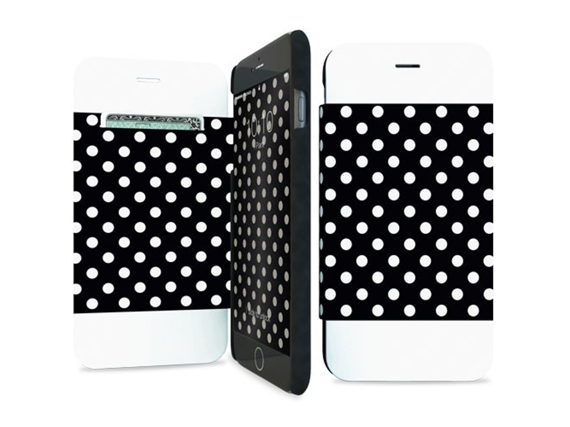 Capa iPhone 6, 6s, 7, 8 I-PAINT Folio Pois Preto
