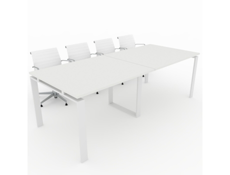 Mesa de Reunião de Casa e de Escritório. Estrutura Metálica Aberta Branca Tampo em Melamina Branca 240X100. Fabricada em Espanha. OFICIT