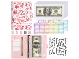 A6 Love Tower Pu Ring Binder Notebook White Cover With 8-zipper Pockets, 12new Cash Budget Cards, And 2-english Stickers