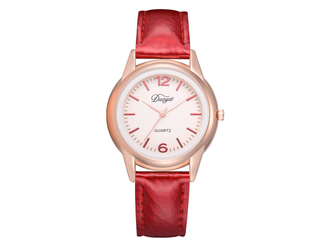 Relógio de Pulso Feminino Disu com Cinto de Couro Pu e Dial Redondo Vermelho